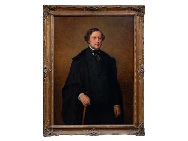 Théodore-joseph caneel (1817-1892), portrait of a man holding a walking stick, 1856, oil on canvas 124 x 94 cm. (48.82 x 37.00 in.), frame: 147 x 117 cm. (57.86 x 46.06 in.) - afbeelding 2 van  5