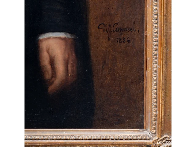 Théodore-joseph caneel (1817-1892), portrait of a man holding a walking stick, 1856, oil on canvas 124 x 94 cm. (48.82 x 37.00 in.), frame: 147 x 117 cm. (57.86 x 46.06 in.) - afbeelding 4 van  5