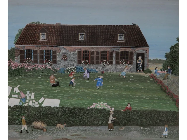 Thérèse coustry (1950), 'lessine sur l'herbe', oil on board 50 x 60 cm. (19.67 x 23.62 in.), frame: 65 x 75 cm. (25.58 x 29.53 in.) - afbeelding 1 van  8