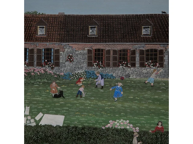 Thérèse coustry (1950), 'lessine sur l'herbe', oil on board 50 x 60 cm. (19.67 x 23.62 in.), frame: 65 x 75 cm. (25.58 x 29.53 in.) - afbeelding 7 van  8