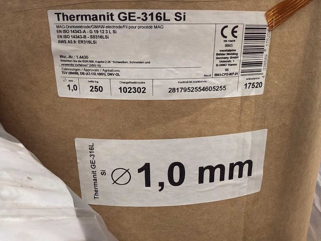 Thermanit ge-316l si lasdraad op bobijn - afbeelding 2 van  2