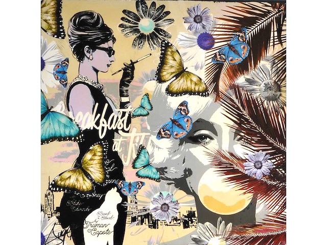 Thierry auger - breakfast at tiffany's - gemengde techniek op doek - 100x100 cm - afbeelding 1 van  14