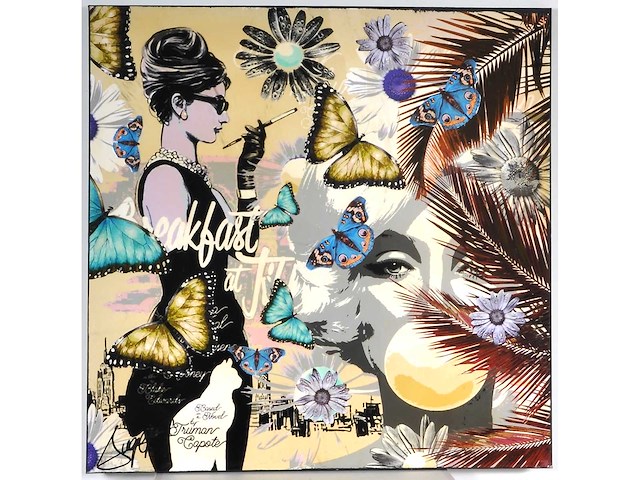 Thierry auger - breakfast at tiffany's - gemengde techniek op doek - 100x100 cm - afbeelding 7 van  14