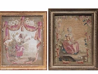 Three 18thc upholstery tapestry fragments with pastoral scenery, framed - afbeelding 2 van  7