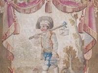 Three 18thc upholstery tapestry fragments with pastoral scenery, framed - afbeelding 3 van  7