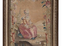 Three 18thc upholstery tapestry fragments with pastoral scenery, framed - afbeelding 5 van  7