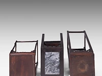 Three chinese carved hardwood rectangular bases, one incl. a marble top, late qing, tallest h 138,5 cm - afbeelding 6 van  6