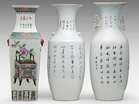 Three chinese famille rose vases, incl. a 'flowers in antiquities' fanghu vase, two vases with animated scenes, late 19thc, tallest h 58 cm - afbeelding 3 van  6