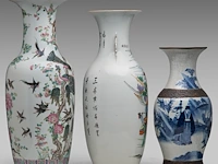 Three chinese vases, incl. a famille rose 'one hundred birds' vase with the top turquoise glazed, all 19thc, tallest h 61 cm - afbeelding 2 van  11