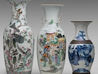 Three chinese vases, incl. a famille rose 'one hundred birds' vase with the top turquoise glazed, all 19thc, tallest h 61 cm