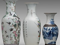 Three chinese vases, incl. a famille rose 'one hundred birds' vase with the top turquoise glazed, all 19thc, tallest h 61 cm - afbeelding 6 van  11