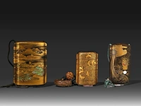 Three japanese gold lacquered inro, edo/meiji period (19thc)
