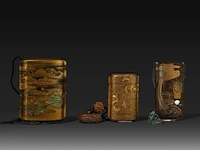 Three japanese gold lacquered inro, edo/meiji period (19thc) - afbeelding 2 van  6