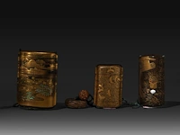 Three japanese gold lacquered inro, edo/meiji period (19thc) - afbeelding 3 van  6