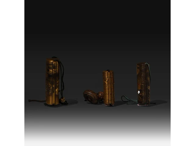 Three japanese gold lacquered inro, edo/meiji period (19thc) - afbeelding 4 van  6