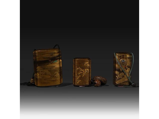 Three japanese gold lacquered inro, edo/meiji period (19thc) - afbeelding 5 van  6