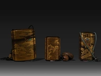 Three japanese gold lacquered inro, edo/meiji period (19thc) - afbeelding 5 van  6