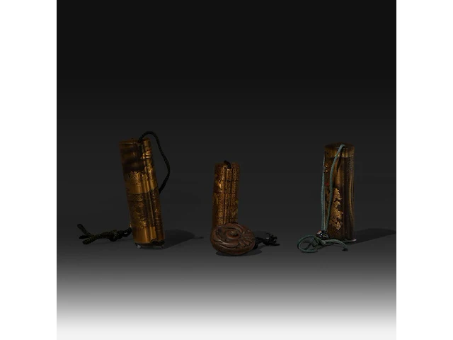 Three japanese gold lacquered inro, edo/meiji period (19thc) - afbeelding 6 van  6