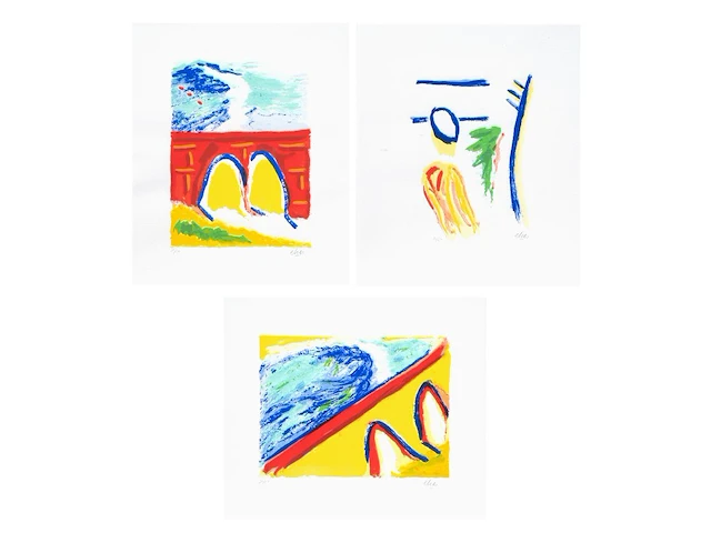 Three lithographs by etienne elias (1936-2007), n° 36/50 24 x 32 cm. (9.44 x 12.59 in.), frame: 51.5 x 59 cm. (20.28 x 23.23 in.) - afbeelding 1 van  14