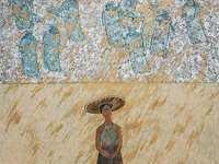 Tien quyet, woman in the rain, 2002, mixed media, 90 x 91 cm. (35.42 x 35.82 in.), frame: 95.5 x 96.5 cm. (37.60 x 37.99 in.)