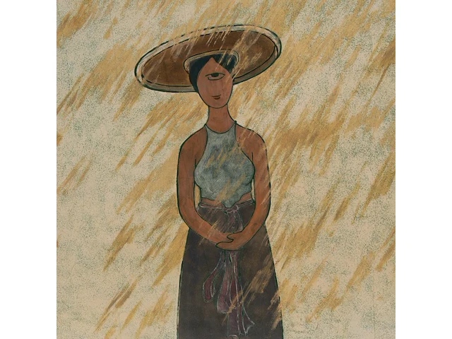 Tien quyet, woman in the rain, 2002, mixed media, 90 x 91 cm. (35.42 x 35.82 in.), frame: 95.5 x 96.5 cm. (37.60 x 37.99 in.) - afbeelding 5 van  6
