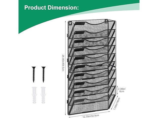 Tijdschriftenrek zwart 10 pockets - afbeelding 2 van  4