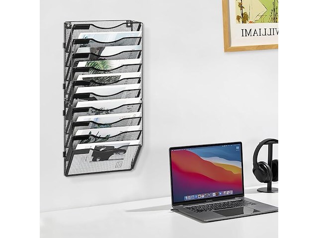 Tijdschriftenrek zwart 10 pockets - afbeelding 3 van  4