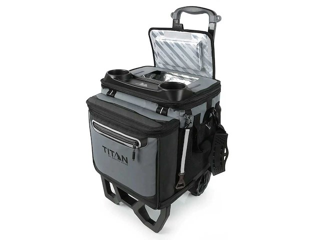 Titan 22,5 liter wielkoeler (60 blikken) met offroad-karretje – grijs - afbeelding 3 van  6