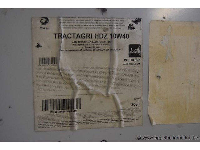 Ton motorolie, total, tractagri hdz 10w40, productiedatum 03/08/2016 - afbeelding 2 van  2