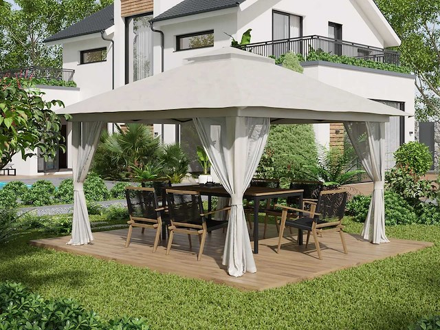 Tonnelle barnum de jardin pop-up pliant double toit protection uv 50+ avec 4 moustiquaires zippées 4 x 4 m - afbeelding 1 van  10