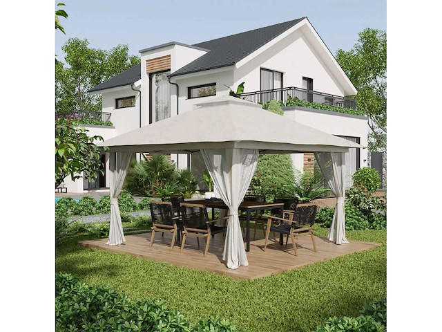 Tonnelle barnum de jardin pop-up pliant double toit protection uv 50+ avec 4 moustiquaires zippées 4 x 4 m - afbeelding 3 van  10