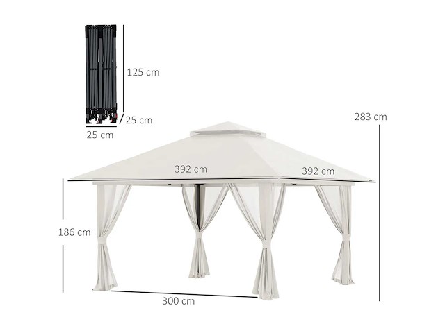 Tonnelle barnum de jardin pop-up pliant double toit protection uv 50+ avec 4 moustiquaires zippées 4 x 4 m - afbeelding 5 van  10