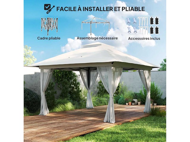 Tonnelle barnum de jardin pop-up pliant double toit protection uv 50+ avec 4 moustiquaires zippées 4 x 4 m - afbeelding 7 van  10