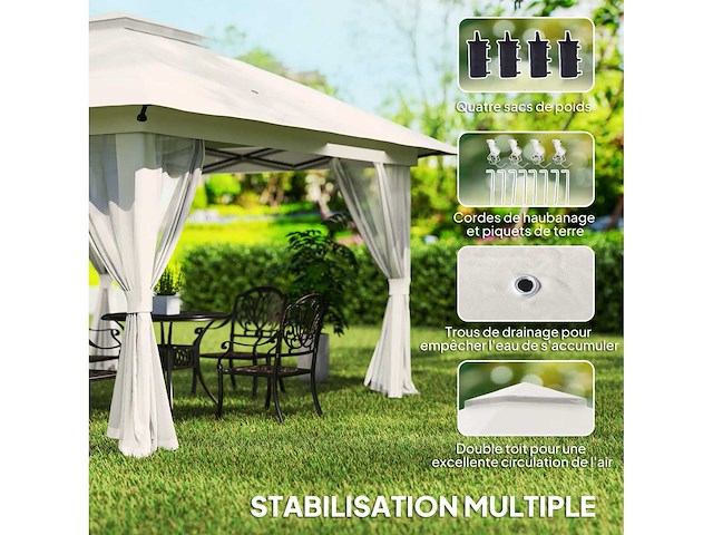 Tonnelle barnum de jardin pop-up pliant double toit protection uv 50+ avec 4 moustiquaires zippées 4 x 4 m - afbeelding 9 van  10