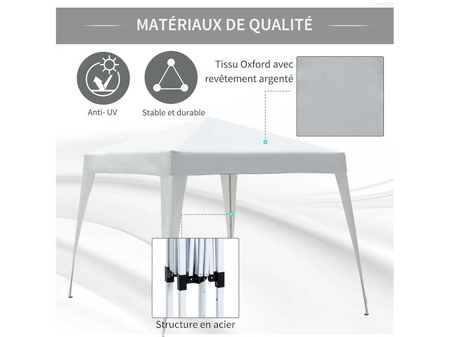 Tonnelle de jardin 3x3m pop up tente pliable acier polyester imperméabilisé - afbeelding 5 van  6