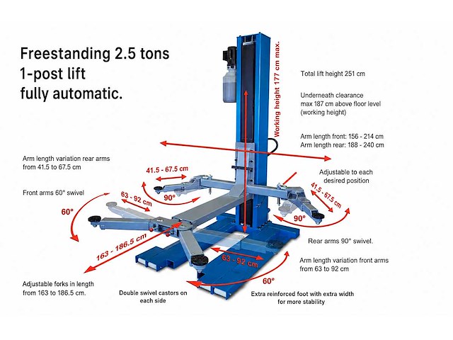 Toolmania 1 koloms hefbrug 2,5t - afbeelding 3 van  8