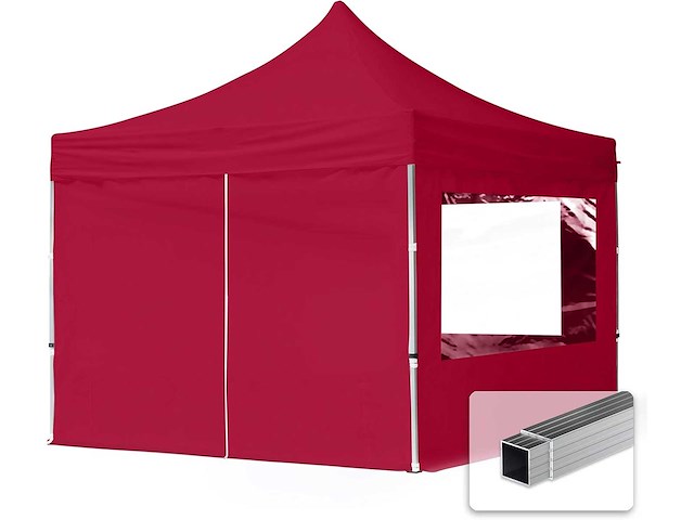 Toolport vouwtent 3x3 m - 2 zijden aluminium barnum opvouwbare tent gazebo-stand paddock ontvangstsschuilplaats pes300 rood - afbeelding 1 van  9