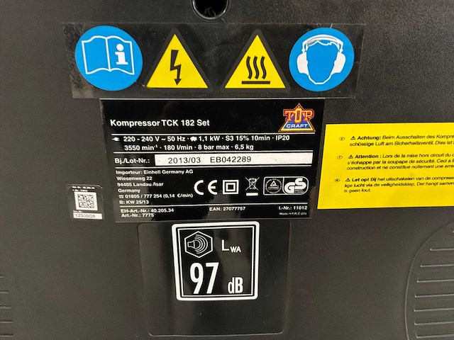 Topcraft tck 182 luchtcompressor - afbeelding 4 van  5