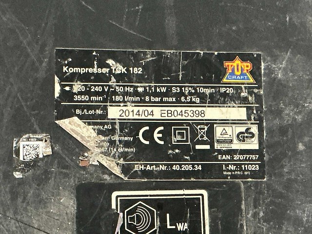 Topcraft tck182 luchtcompressor - afbeelding 2 van  3