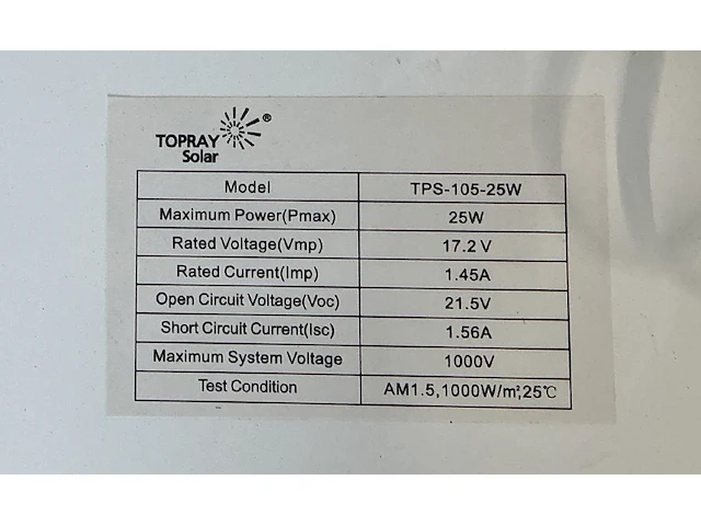 Topray solar tps-105-25w lot van 26 zonnepanelen (26x) - afbeelding 4 van  4
