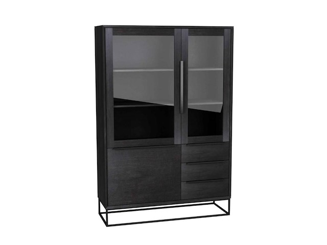 Toulon vitrine 115 cm zwart in massief hout - afbeelding 1 van  2