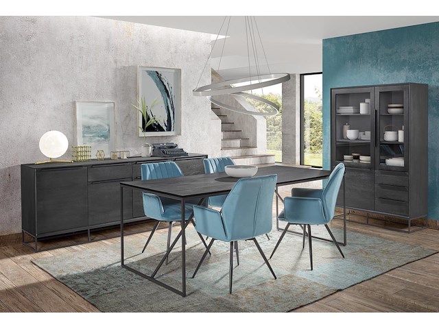 Toulon vitrine 115 cm zwart in massief hout - afbeelding 2 van  2