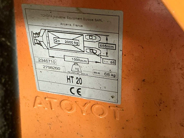 Toyota ht20 hand hydraulische palletwagen - afbeelding 3 van  5