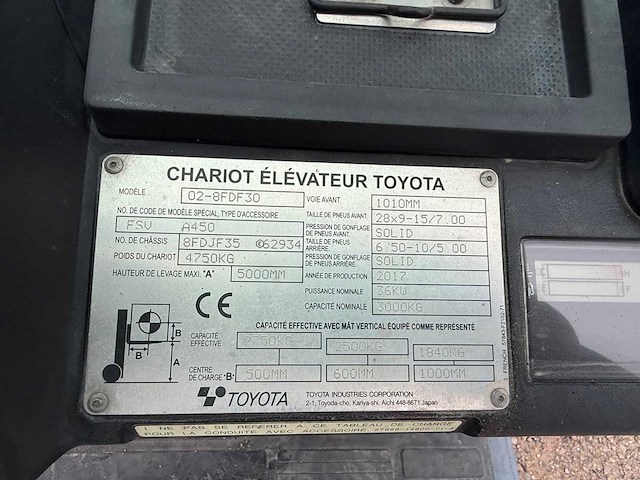 Toyota tonero diesel vorkheftruck 30 02-8fdf30 – 3.000 kg – 5 m lift – 2017 - afbeelding 9 van  9
