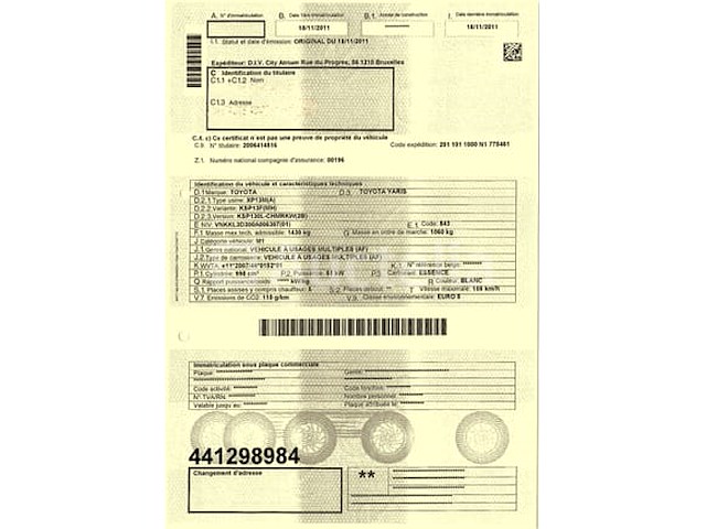 Toyota yaris auto (2011-94,079 km-vin:vnkkl3d300a006307) - afbeelding 11 van  22