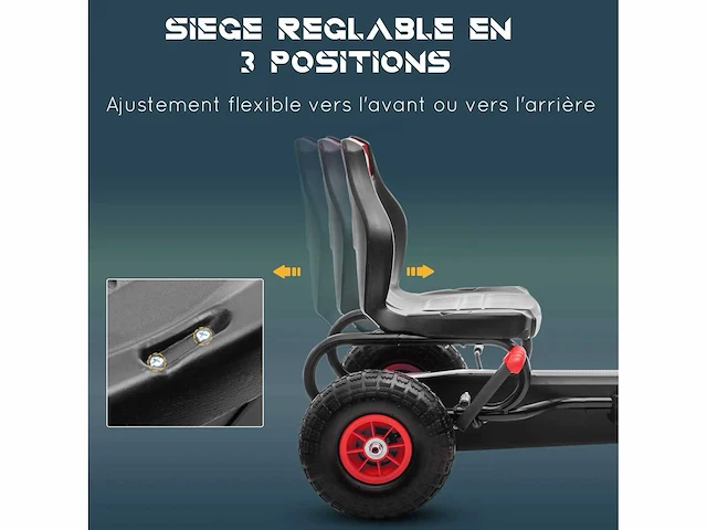 Trap-kart voor kinderen 3-standen verstelbare stoel, handrem kind van 5 tot 12 jaar rood zwart - afbeelding 4 van  5