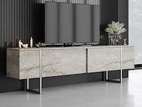 Travertijn en verzilverd metalen tv-meubel - afbeelding 1 van  8