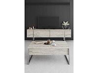 Travertijn en verzilverd metalen tv-meubel - afbeelding 6 van  8