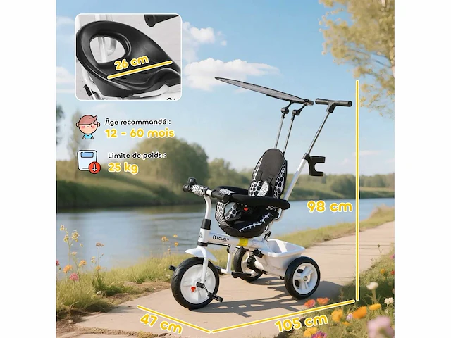 Tricycle kids zonneklep opvouwbare staaf verwijderbare container opslag - afbeelding 3 van  5