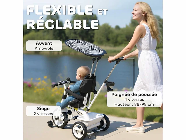 Tricycle kids zonneklep opvouwbare staaf verwijderbare container opslag - afbeelding 5 van  5